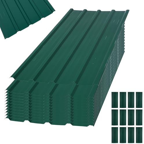 RITHRY 12er Trapezblech 110cm x 45cm = 6m² verzinkt Profilblech Dachblech Wellblech Dachplatten Dicke 0,2 mm Gerätehaus Carport (Grün)