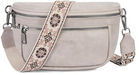 APHISON Damen Bauchtasche Umhängetasche Grau Veganes Leder RFID Blockierung Mehrere Fächer Ultraleicht Hochwertig Verstellbarer Breiter Schultergurt Alltag