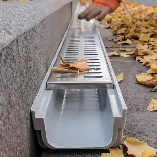 Canaletta Scolo Acqua Piovana Canale di Drenaggio A U con Copertura in Acciaio Inossidabile, Kit di Drenaggio per Canale Francese Stretto Da 10 cm, Grondaia di Drenaggio(10x10x60cm (3.9x3.9x23.6))