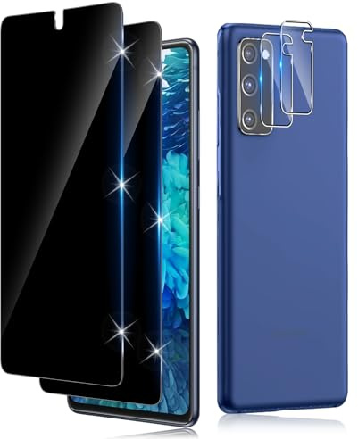 Funrae Sichtschutz Schutzfolie für Samsung Galaxy S20 FE 4G/5G für Panzerglas mit HD Kameraschutz [2+2 Stück], Anti-Spy Privacy Displayschutzglas, 9H Härte Kratzfest Anti Peeping Folie