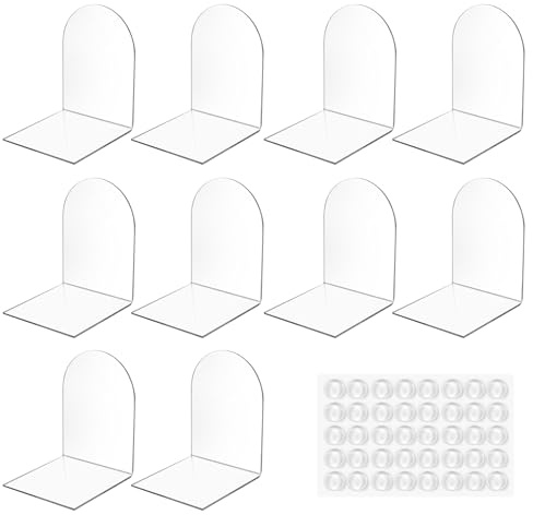 10 Stück Transparenten Buchstützen-Set, 40 Stück Anti-Rutsch-Pad-Acryl-Buchstütze, 3mm verdickt Stück Klarer Buchständer kann für Buchhalter, Bibliotheks-Buchständer, Bücherstützen, Büro-Bookends