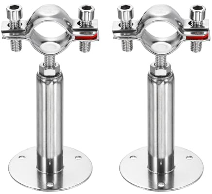 sourcing map 2pcs Wall Mount Ceiling Mount Pipe Supports 304 Stainless Steel Adjustable Pipe Bracket Clamp for OD Pipe 1-1.1 (25-27mm) Adjustable Height 100-150mm