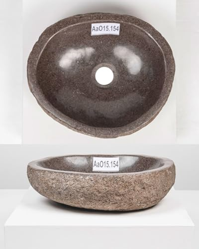wohnfreuden Lavabo de piedra de río de 30 cm ovalado gris – Lavabo de baño de piedra natural – Sólido, duradero, único
