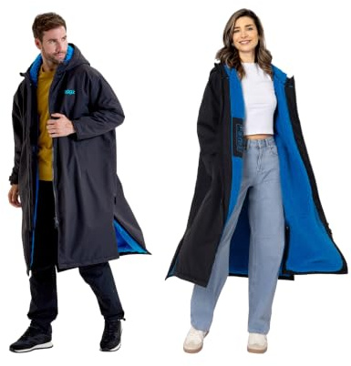 Adults Oversized Changing Robe Outdoor Coat Womens Mens Fleece Jacket | Showerproof & Wind-Resistant Hooded Robe, Long Sleeves with Two-Way Zip - Swimming, Surfing, Camping, Beach