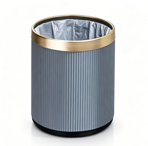 12L Open Top Bathroom Bin, Round Plastic Basket Trash Can with Inner Bucket, Waste Paper Bin for Bedroom, Living Room, Kitchen, Office, Toilet, Dustbin for Home, Under Desk (Grey)