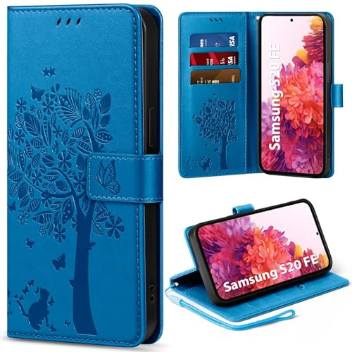 EASDNB Handyhülle für Samsung Galaxy S20 FE Hülle Lederhülle Wallet Case | 3 Kartenfächer, Magnet, Ständer, Premium Leder Prägung, Magnetic Closure, RFID Blockierung Klapphülle, Blau