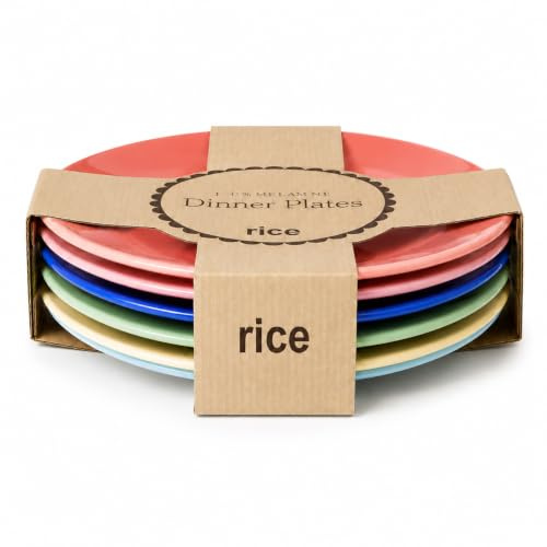 ReWu Rice - Set di 6 piatti piani in melamina, colorati, leggeri e senza BPA