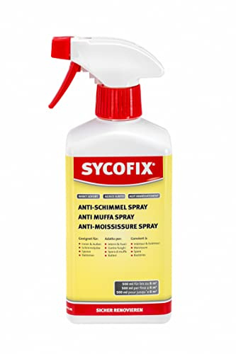 SYCOFIX Anti-Schimmel Spray (500 ml), hoch wirksamer Schimmelentferner mit Aktiv Chlor mit Langzeitwirkung, vernichtet Schimmel auf Fliesen Wänden Fugen uvm, antibakteriell, desinfizierent