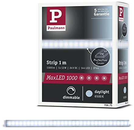 Paulmann 70675 LED Stripe MaxLED 1000 1 m 6500 K Tageslichtweiß Lichtband beschichtet Lichtstreifen 11,5W 1100 lm 144 LED 24 V