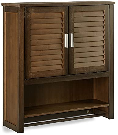 Relaxdays Armario Colgante de bambú LAMELL 66 x 62 x 20 cm, Armario con toallero, 3 estantes, de Pared, marrón