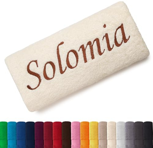 EllaTex Besticken Sie Handtuch mit Namen oder mit Wunschtext Bestickt, Farbe:Creme; Größe:Saunatuch XXL 100x200 cm