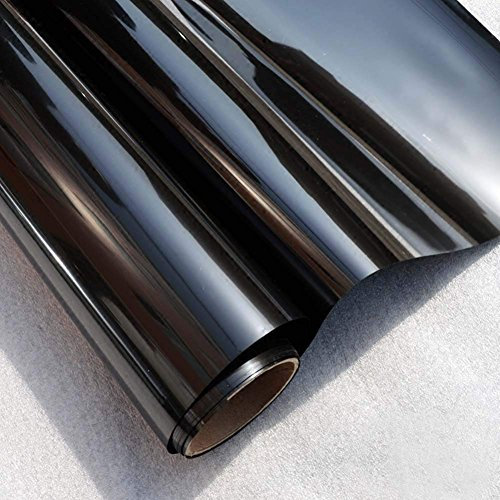 FENTIS Pellicola Riflettente per Finestre Nero Pellicola Solare a Specchio Unidirezionale Adesivo Statico Controllo del Calore Anti UV Tinta per Finestre per Casa e Ufficio 44,5x200cm