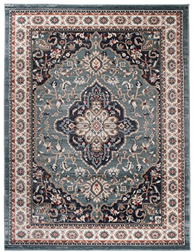 Carpeto Groß Teppich Flur 300x400cm Blau Klassisch Traditionell Weich | Teppich für Eingangsbereich Küche Büro Wohnzimmer Schlafzimmer Pflegeleicht Fußbodenheizungsgeeignet Mittelflor Synthetisch