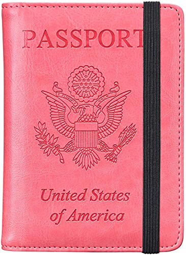 HerriaT Reisepasshülle aus Leder, RFID-blockierend, Reisebrieftaschen, Kartenetui, Pink, One_Size, RFID-Geldbörse