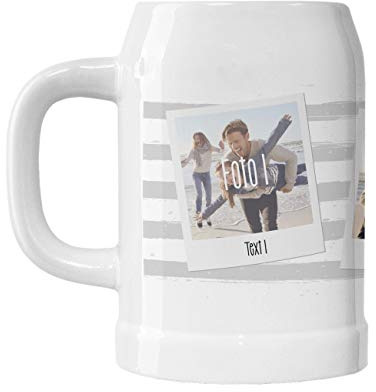 Herz & Heim® Personalisierter Bierkrug mit eigenen Fotos und Wunschtext Polaroid