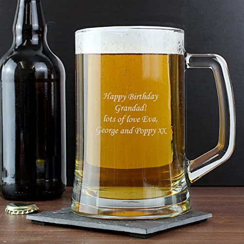 Custom Glass Pint Tankard with Personalised Engraved Message