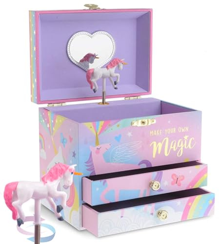 Jewelkeeper - Boîte à Musique pour Filles avec 2 Tiroirs de Rangement, Licorne Barbe à Papa - Mélodie Beautiful Dreamer