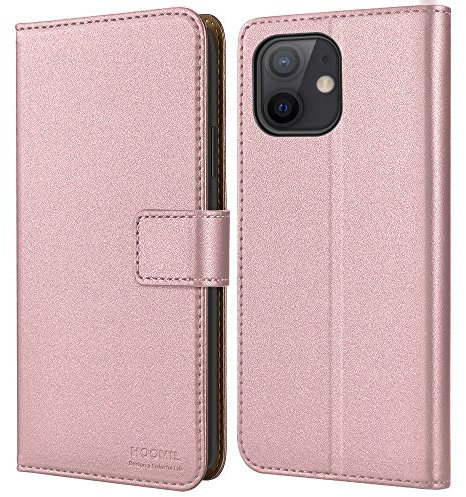 HOOMIL Handyhülle für iPhone 12 Mini, Premium Leder Klappbar Hülle, mit Kartenfach & Standfunktion, Unterstützt Kabelloses Laden - Roségold