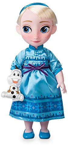 Disney Store Puppe ELSA aus der Animator Collection, Die Eiskönigin, 39 cm / 15, echt wirkendes Haar zum Kämmen, Outfit und Schuhe, mit Olaf als Plüschtier aus Satin, Sammelpuppe ab 3 Jahren