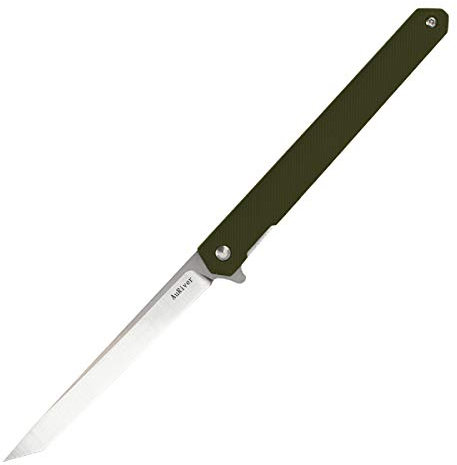 Navaja Plegable, Mango de Fibra de Vidrio en Cuchillo de Bolsillo Plegable de Acero M390 con Funda de Cuero para Vida Diaria Regalos Colecciones (Verde Ejercito)