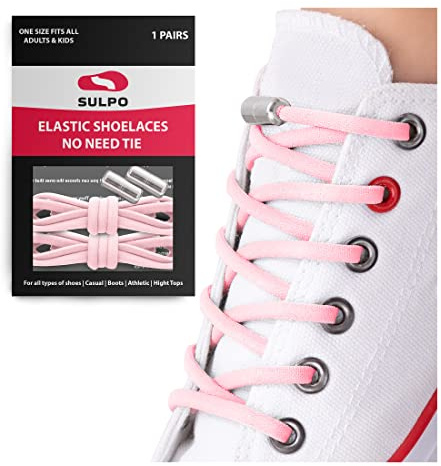 SULPO runde Schnürsenkel ohne Binden - Schnürsenkel Schnellverschluss - Gummi Schnürsenkel mit Metallkapseln - Elastische Schnürsenkel für Erwachsene und Kinder - Schuhbänder ohne Binden