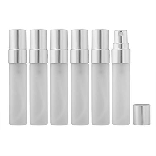 Enslz 10 botellas de cristal esmerilado transparente de 5 ml con atomizador de niebla fina de 5 ml para botellas de perfume y perfume rellenables (plata)