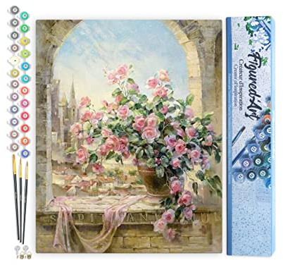 Figured'Art Malen Nach Zahlen Erwachsene Schöner Blumenstrauß 2 - Paint by Numbers Basteln DIY Bastelset 40x50cm ohne Holzrahmen