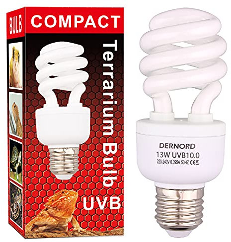 DERNORD UV Lampe Reptilien Wärmelampe - 13W 10.0 UVA UVB Lampe Terrarium Light Bulb UV Licht Lampe für Wellensittich Leopardgecko Wärmelampe Schildkröten
