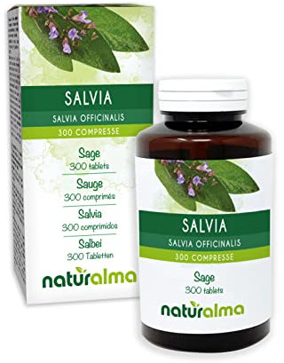Salbei (Salvia officinalis) Blätter Naturalma - 150 g - 300 Tabletten - Nahrungsergänzungsmittel - Natürlich und Vegan