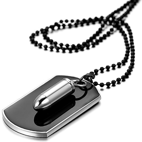 OIDEA Gravurbar Herren Halskette mit Anhänger, Legierung Patronenhülse Dog Tag Militärischen Erkennungsmarken mit 70cm Kette Halsband, schwarz