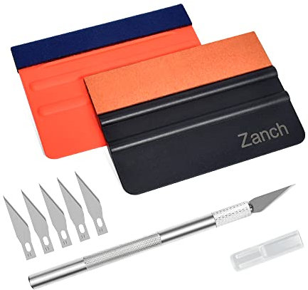 Zanch Vinylfolie Rakel Set – 2 Rakel & 1 Präzisionsmesser mit 5 Ersatzklingen, Multifunktionales Werkzeug-Set für Möbel- und Fahrzeugfolien sowie Geschenkverpackungen，Schwarz-Orange