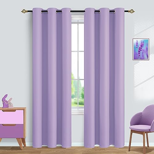 Mrs.Naturall Light Purple Curtains for Teen Girl Room Decor 84 Inch Length 2 Panels Set Blackout Lavender Curtains for Bedroom Girls Nursery Lilac 42x84 Inches Long