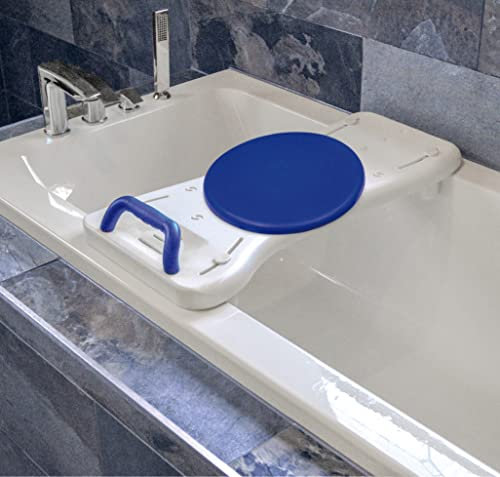 Swivel Seat Bath Board – Width Adjustable Plastic Multi-Purpose Rotating Turntable Seat with Handle Grip, Water Drainage Holes & Soap Dish - Independent Living Mobility Aid, Measures 12 x 75 x 35cm