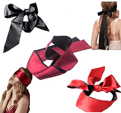 LOCKISH Satin-Seidenaugenbinde, 3 Stück, Schwarz, Rot, Rosa - Schlafmaske, Vollständiger Blackout, Ergonomisch, Weich, Pull-on, Für Erwachsene, Zuhause, Reisen, Büro