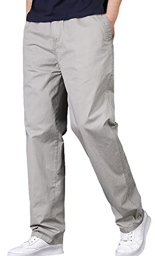 Jamron Hombre Cintura Elástica Pantalones Chinos Casual de Pata Ancha Pantalones de Trabajo de Algodón con 4 Bolsillos Gris Claro XXL
