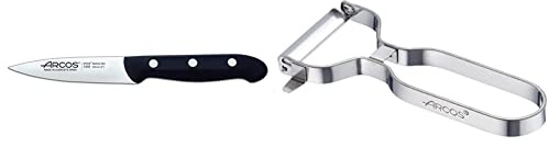 Arcos Maitre, Cuchillo Mondador, Acero Inoxidable Nitrum 100 mm, Mango Polipropileno Negro & Gadgets Profesionales, Pelador de Frutas Pelador de Verdura, Acero Inoxidable Cromado, Color Plata, 110 mm