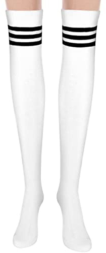 Newellsail Knästrumpor för kvinnor, lårhöga strumpor, ränder, elastiska overknee-strumpor, 1 par (vit), Vit, Medium