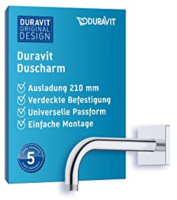Duravit Universal Duscharm, Duscharmatur Wandbefestigung, Brausearm 210 mm, Duschbrause, Rosette eckig, Chrom