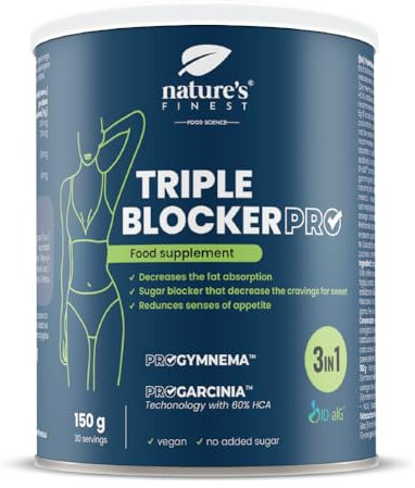 Nature's Finest by Nutrisslim Triple Blocker PRO - Bloqueador de Carbohidratos y Grasa y Azúcares, Quemagrasas Muy Potente para Adelgazar Mujer y Hombre, 150 g