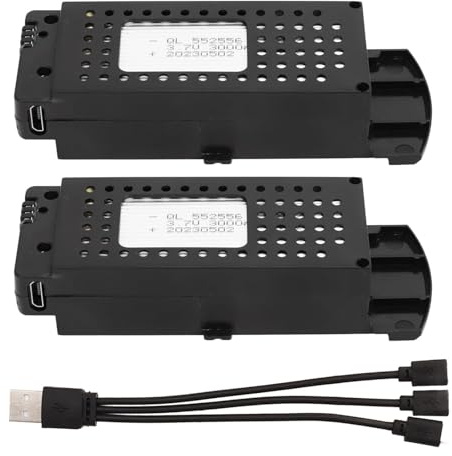 RC-Drohnen-Akku für S6 G6 Ferngesteuertes Flugzeug, Ersatz 2 Stück 3,7 V 3000 MAh Lithium-Akku, Tragbarer Quadrocopter-Akku mit 3-in-1-Kabel, Lange Akkulaufzeit