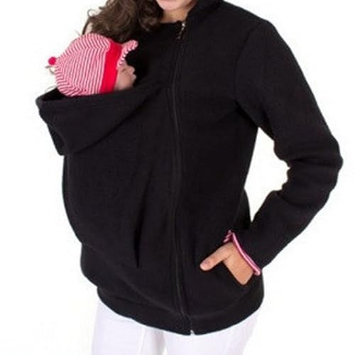 Mdrcg 3in1 Softshell Tragejacke Baby Umstandsjacke,Tragejacke für Mama und Baby Atmungsaktiv, Fleece Reißverschluss Freizeitjacke,Schwarz,S