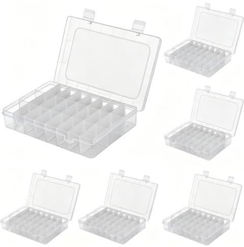 ZEONHEI 6 Stück 24 Fächer Aufbewahrungsbox, Klar Klein Kunststoff Verstellbare Sortierboxen mit Trennwänden, Kleinteilebox Sortierbox für Kleinteile, Schmuck, Perlen, Ohrring (ABNEHMBARES STYLE)