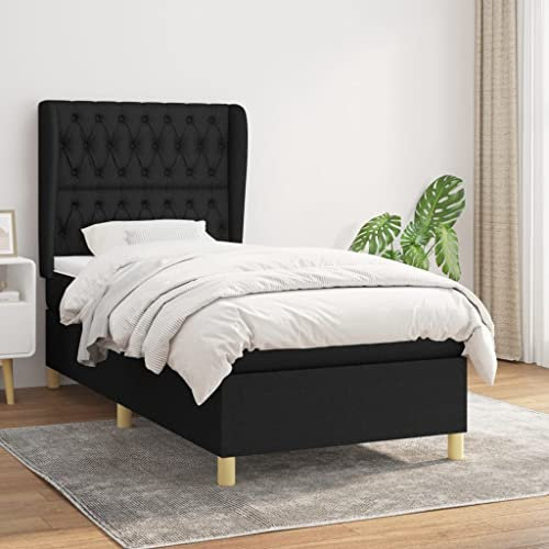 Tidyard Boxspringbett mit Matratze Bettgestell Bettrahmen Polsterbett mit Lattenrost Bett Kopfteil Einzelbett/Doppelbett Seniorenbett Schlafzimmerbett Designerbett Hotelbett Schwarz 90x200 cm Stoff