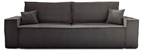 Bestmobilier Dellia – 3-Sitzer Sofa mit Schlaffunktion – mit Bettkasten – aus Cord – zeitgenössischer Stil Dunkelgrau