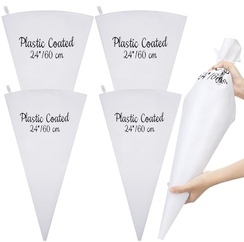 Nuogo 4 Pack 24 Inch Reusable Piping Pastry Bags Large Canvas Cake Decorating Bags with Plastic Coating for Frosting, Icing, Cupcakes, Cookies