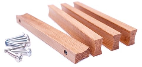 JOWE Möbelgriffe aus Holz inkl.Schrauben - 4 Stk Griffleisten aus Eiche lackiert | Form: X-Form, Bohrabstand 128 mm