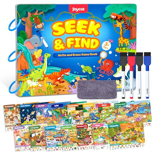 JoyCat Seek & Find Game Books - Wipe Clean Reusable Book for Kids Ages 3-8