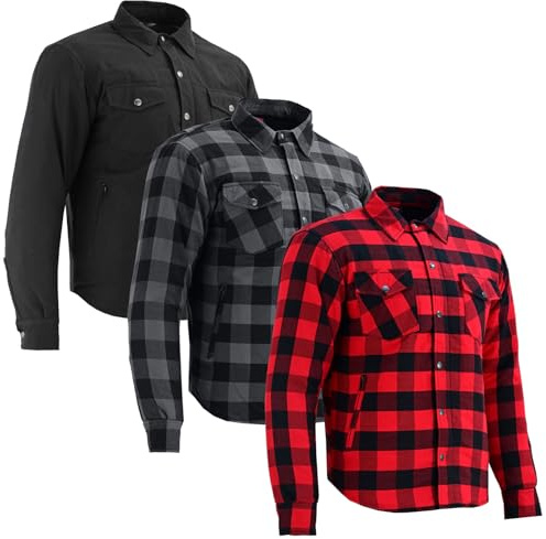 Inflori Motorbike Shirt Men Lumberjack Protective Lined Kevlar Motorcycle Shirt Flannel Stuff CE Armoured Biker Shirt Removable Armours (UK, Alpha, L, Regular, Regular, Red)