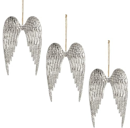 Storm's Gartenzaubereien Engelsflügel Metall Silber 3er Set - Juteband zum Aufhängen - zum Basteln, Türkranz, Schutzengel - Gartendeko Geschenkidee
