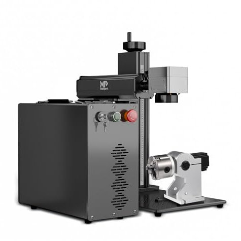 Monport 30W GPRO Faserlaser Graviermaschine mit Rotary, LightBurn kompatible 10000mm/s schnelle präzise Lasergravur, MOPA Farbmarkierungsmaschine mit rote Punktzeiger BSL enthalten für Metall Holz